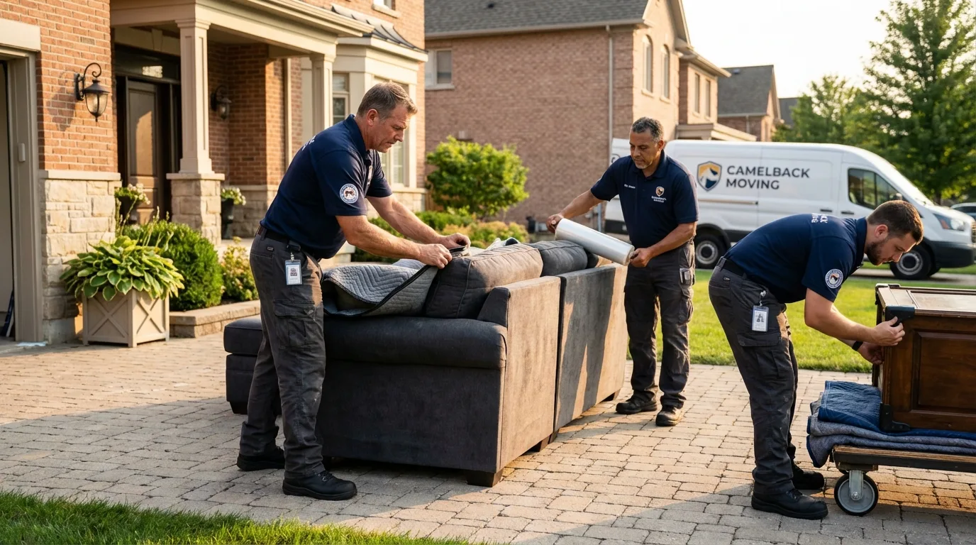Large estate moving crew wrapping furniture in Luther, OK
