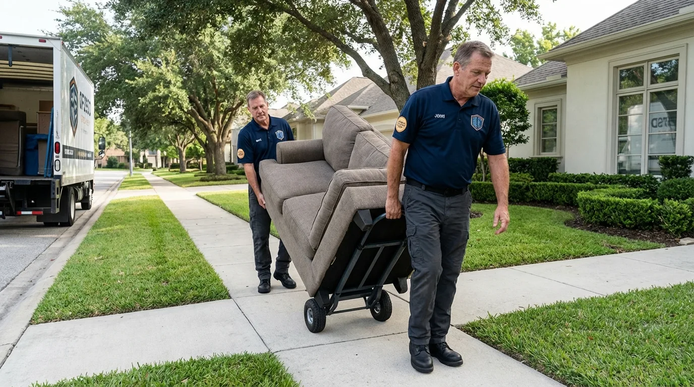 Local residential moving crew loading furniture in Luther, OK